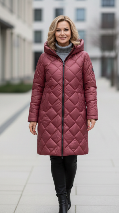 Barbara | Elegancka pikowana kurtka puchowa z kapturem