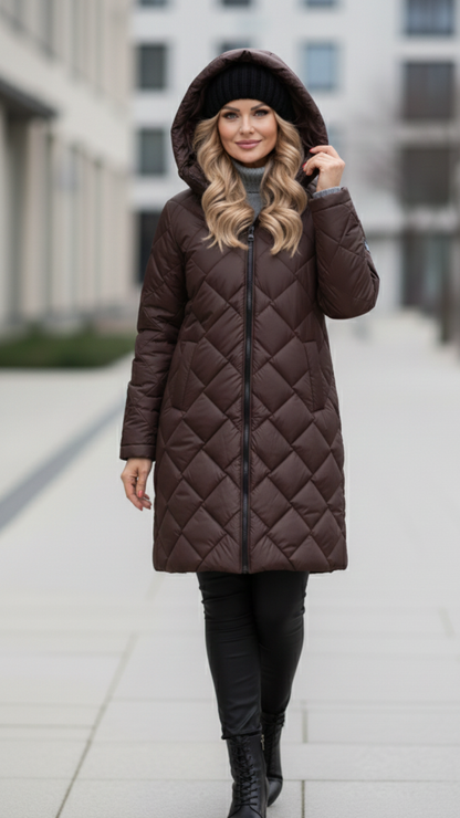 Barbara | Elegancka pikowana kurtka puchowa z kapturem