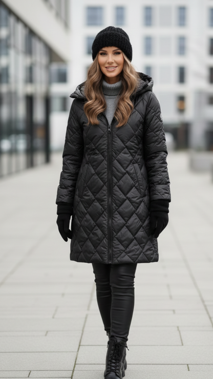 Barbara | Elegancka pikowana kurtka puchowa z kapturem